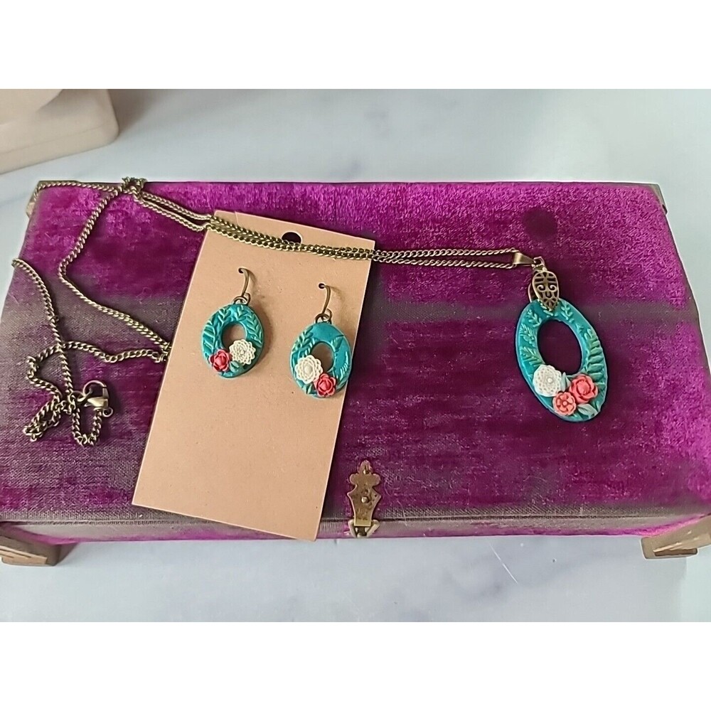 Multicolored Floral Polymer Clay Jewelry Set, NEW